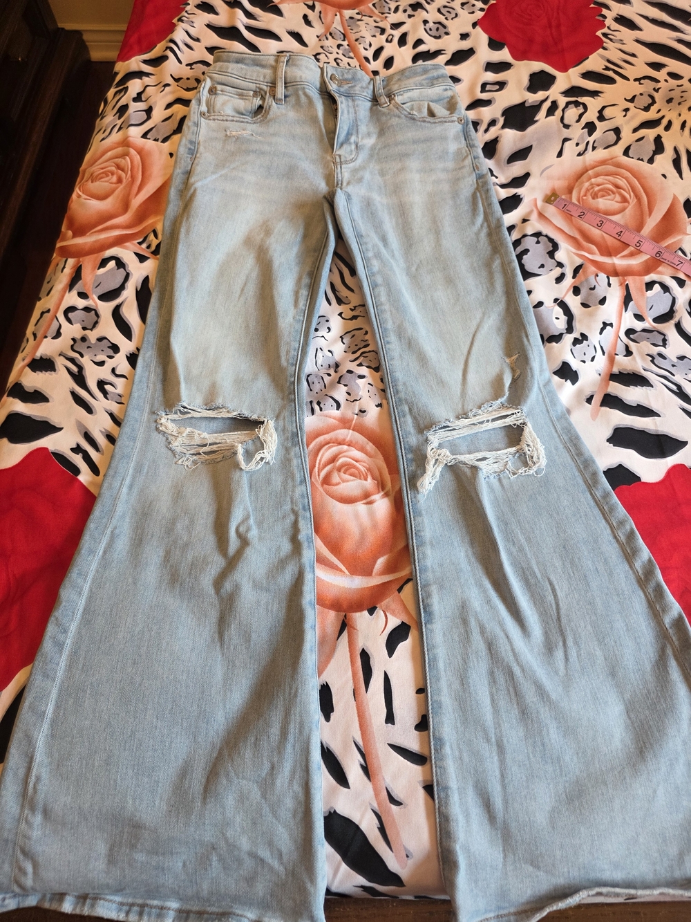 American Eagle Outfitters Light Blue Distressed Flare Jeans